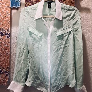 White House Black Market Mint Silk Shirt Sz 8